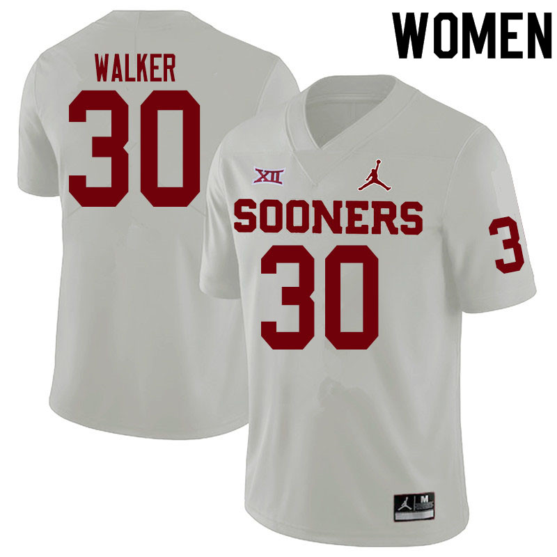 Women #30 Brynden Walker Oklahoma Sooners College Football Jerseys Sale-White